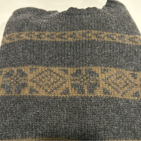 Vintage Structure Mens Gray/Tan Wool Crew Neck Fair Isle Nordic Sweater, Sz L - Picture 4 of 6